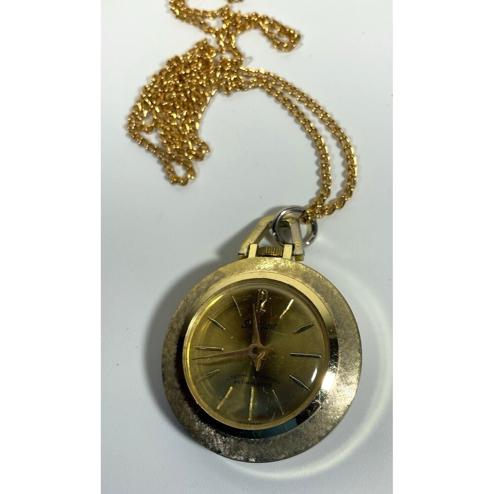 Vintage Sinclair Watch Pendant Necklace Gold Tone Chain Needs Battery